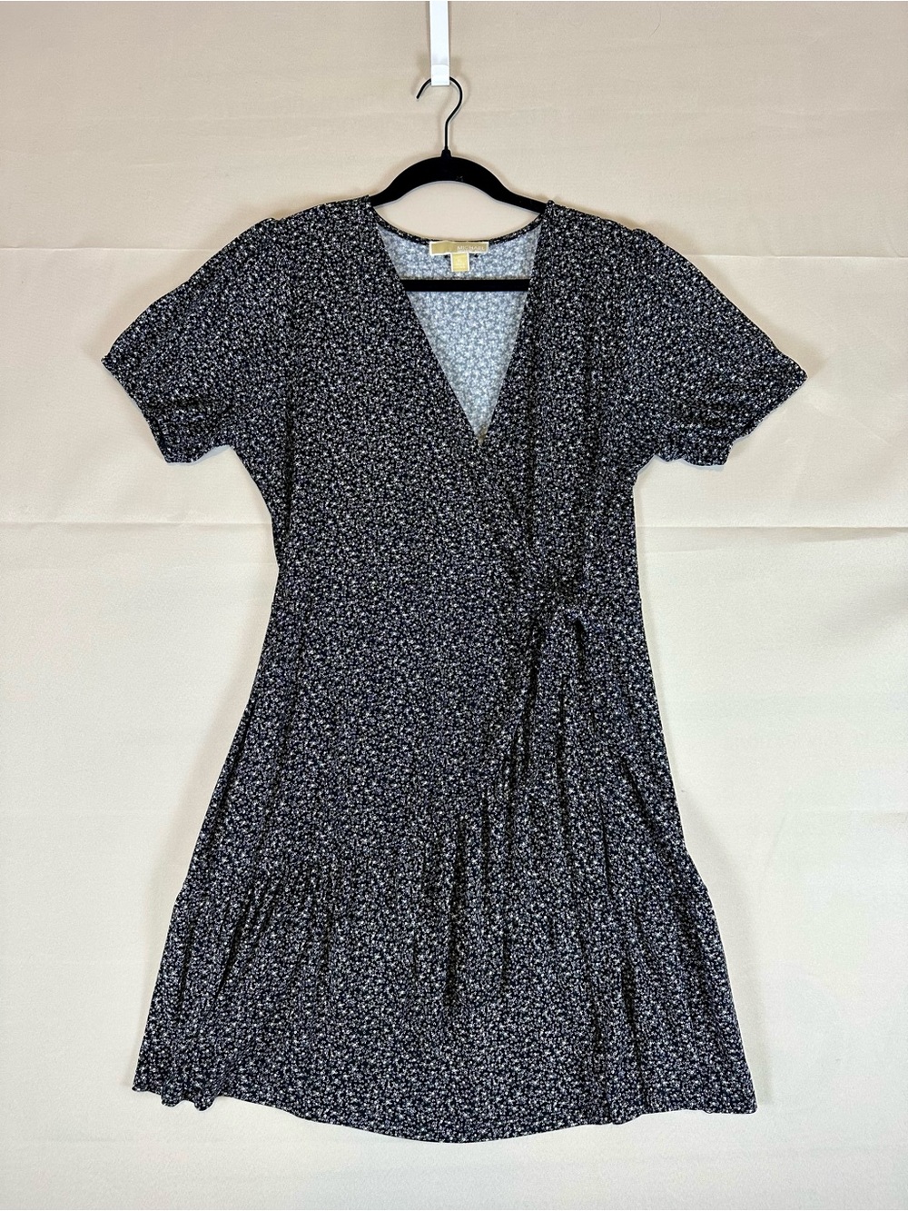 MICHAEL Michael Kors Black White Floral Wrap Dress XL Tie Waist Tiered Skirt